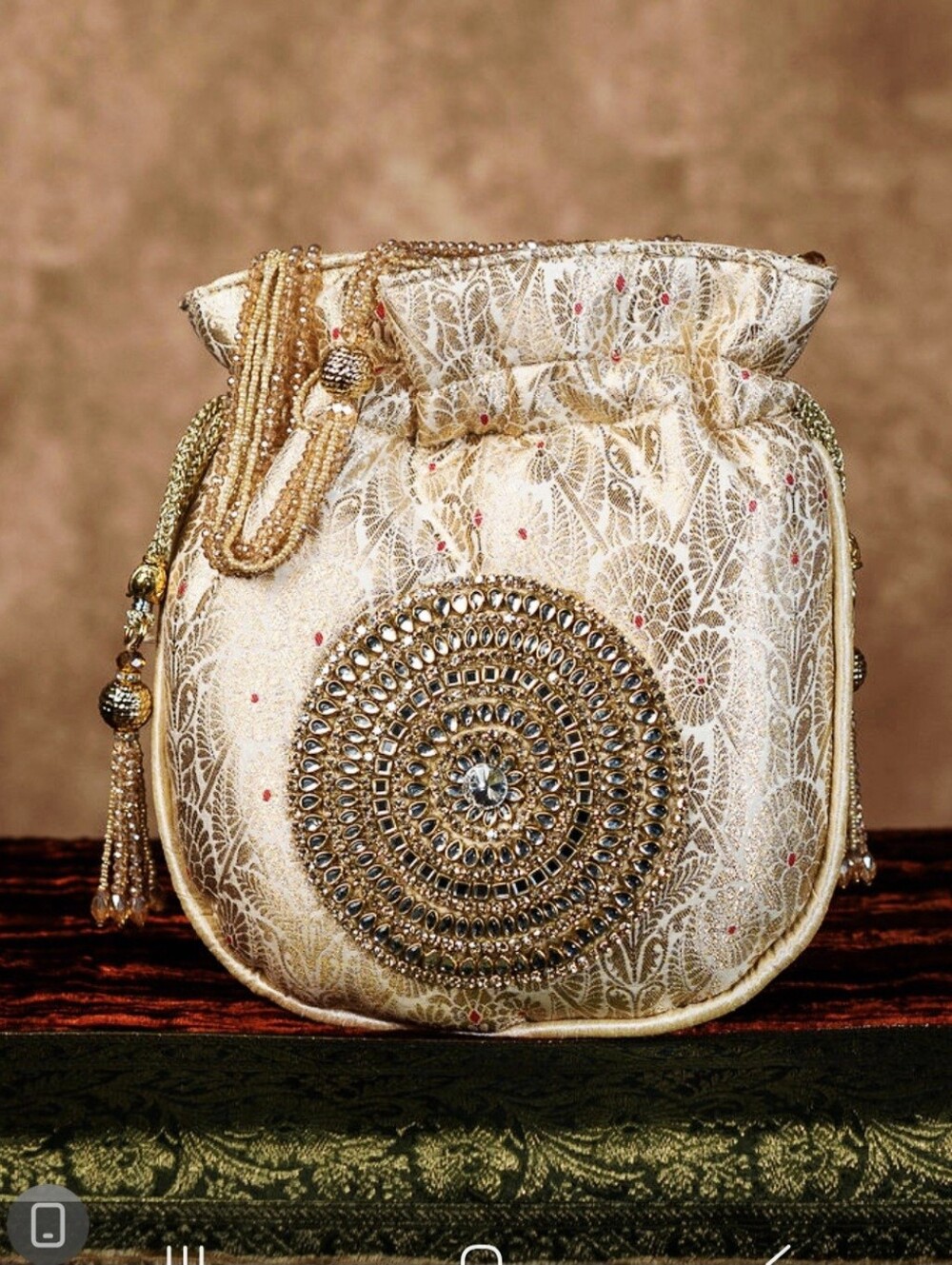Elegant Gold Embellished Women's Drawstring Bag